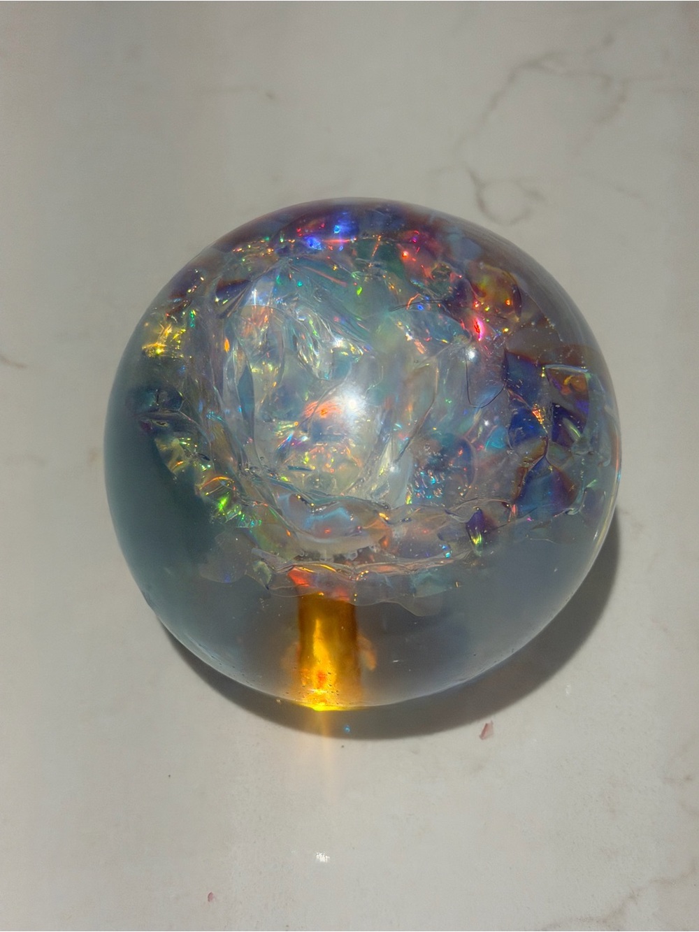 Iridescent Resin  Sphere Paperweight - floral Accent